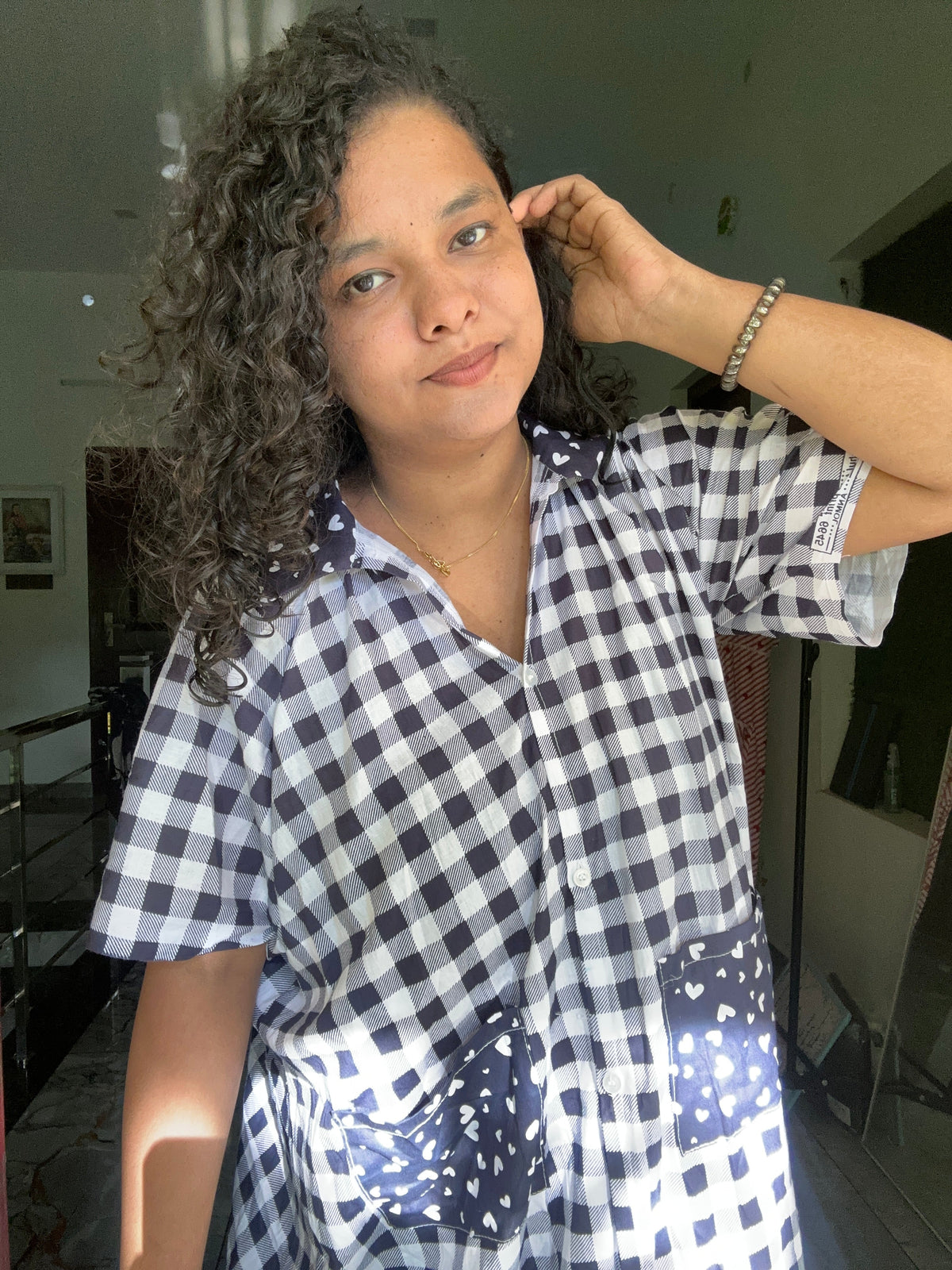 90s check navy Nua Momma